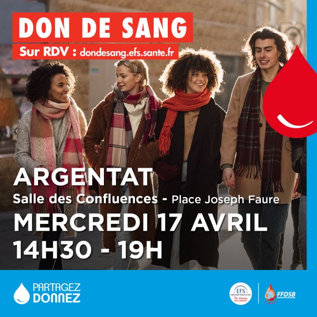 Don du sang à Argentat-sur-Dordogne le 17 avril 2024